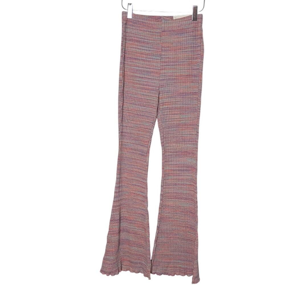 NWT American Eagle Women's Sz S Pink Ribbed Flare Pants Lettuce Hem